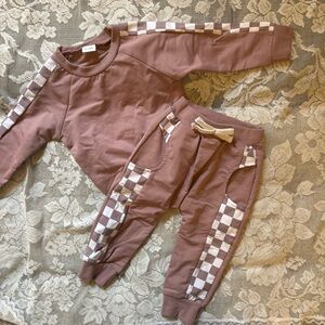 Kids' Mauve Checkered Sweatpants Set